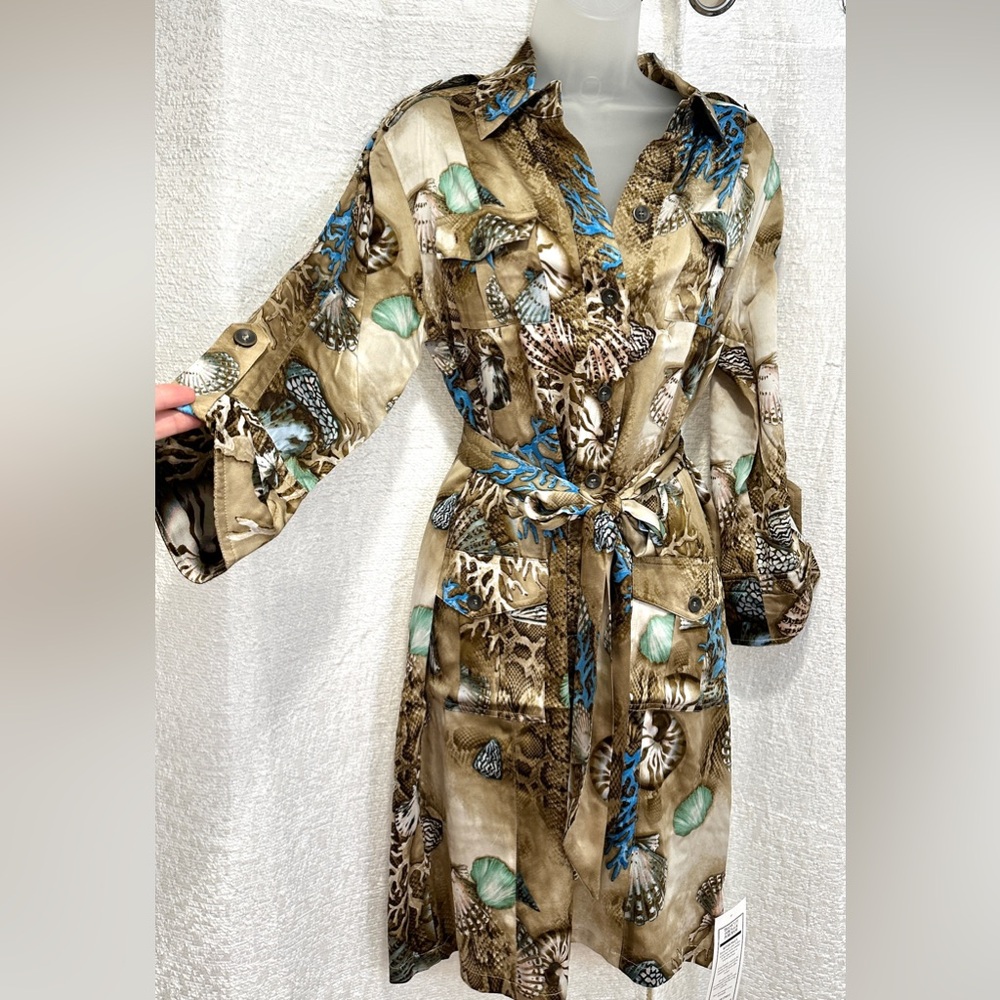 Gorgeous HTF Vintage Cache Shirt Dress NWT 8 M Beach Print Reef Seashell Animal - Picture 5 of 11